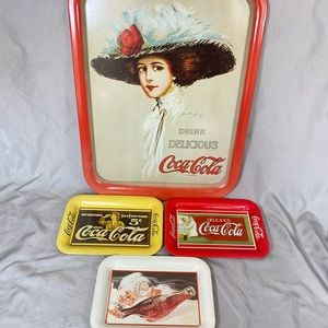 Lot of 4 Vintage Coca Cola Trays Collectible Art Deco Tin Trays